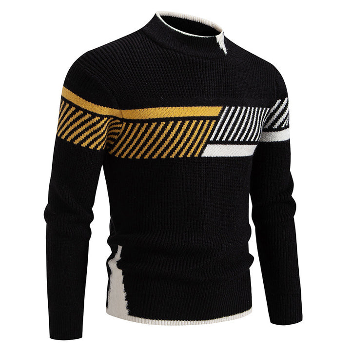 Herren nan gerippter Feinstrickpullover mit Stehkragen und kontrast-Blockdesign Echo Archiv