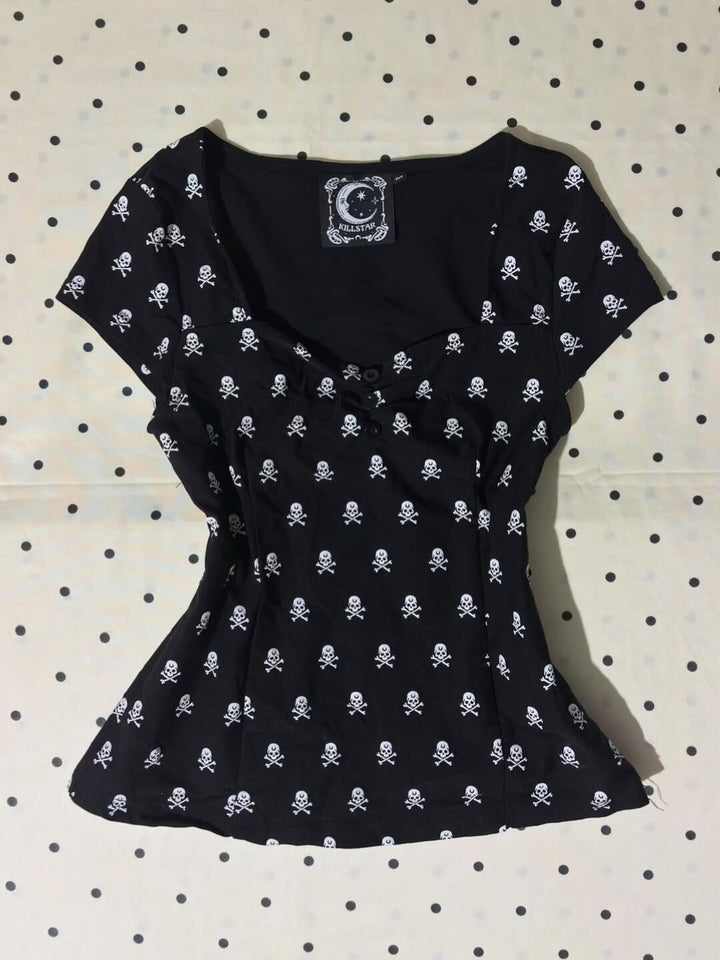 Damen Baumwollshirt mit Totenkopf-Muster Echo Archiv