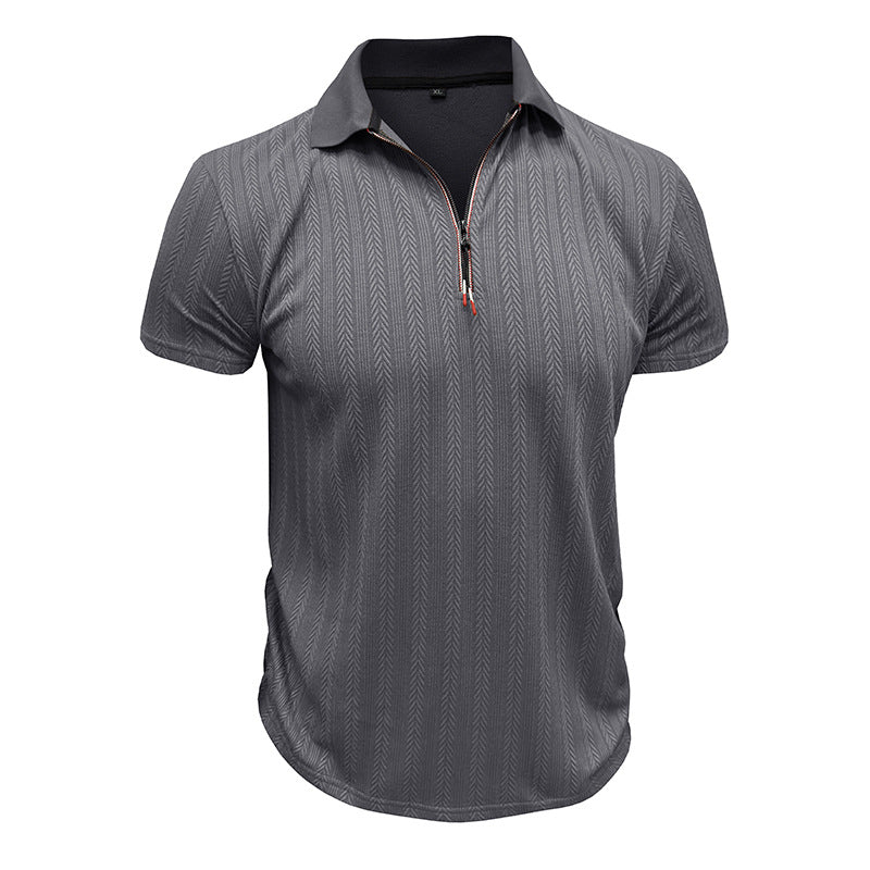 Herren Poloshirt mit Reißverschluss und strukturiertem Dessin Echoarchiv