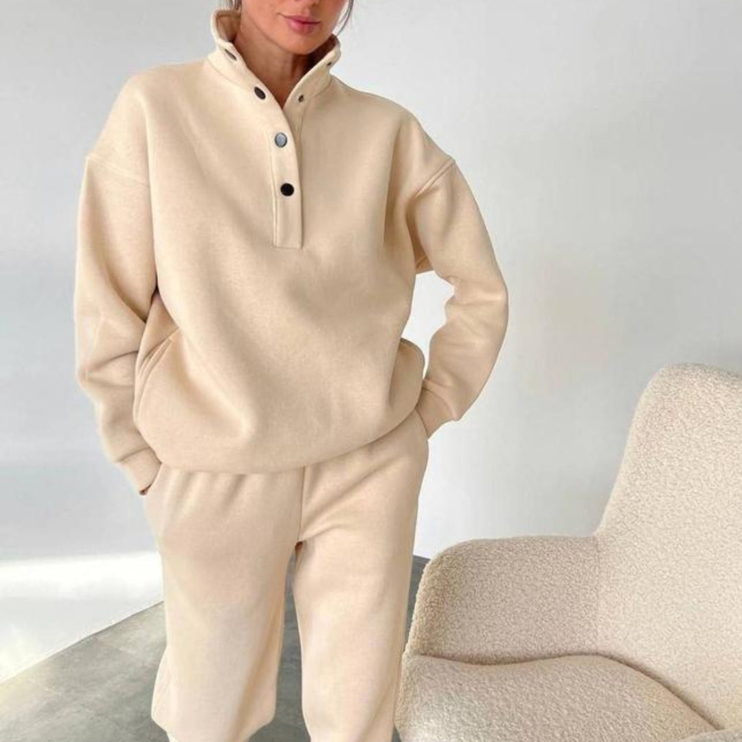 Damen nan kuscheliges Oversize Fleece-Set mit Stehkragen und Jogger Echo Archiv