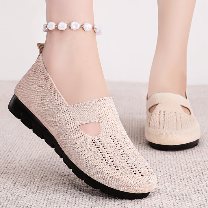 Damen nan gestrickter Slip-On Ballerina-Slipper mit elastischem Mary-Jane-Riemen und gedämpfter Keilsohle Echo Archiv