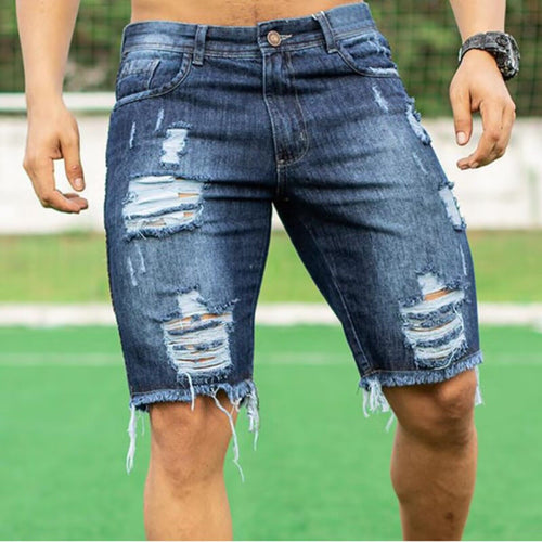 Herren Destroyed Denim-Shorts mit unregelmäßigem Saum und modischen Rissdetails Echo Archiv