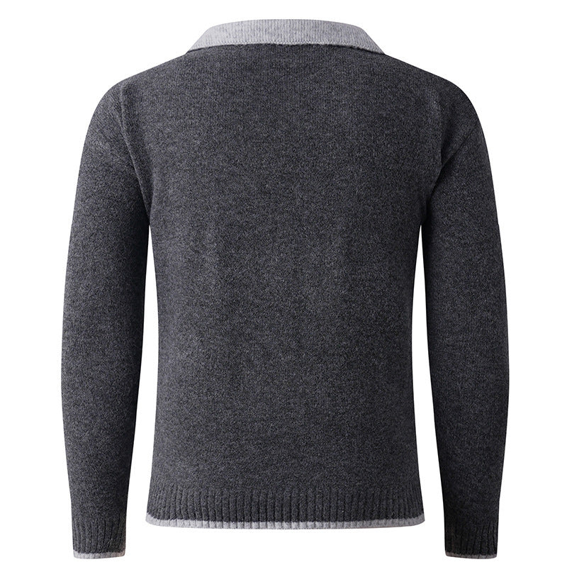 Herren eleganter V-Pullover mit gleitendem Hemdkragen und hochwertiger Textur Echoarchiv