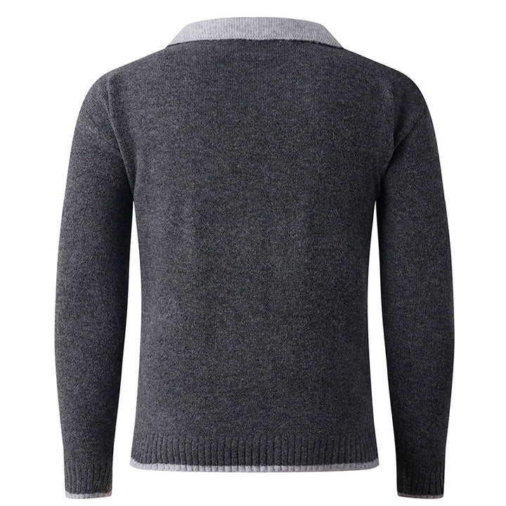 Herren eleganter V-Pullover mit gleitendem Hemdkragen und hochwertiger Textur Echoarchiv