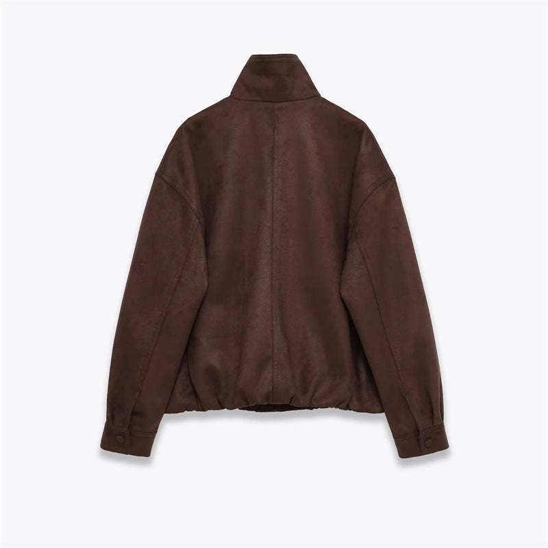 Herren Veloursimitat-Blouson mit hohem Stehkragen, verdecktem Reißverschluss und elastischem Saum – Taviero