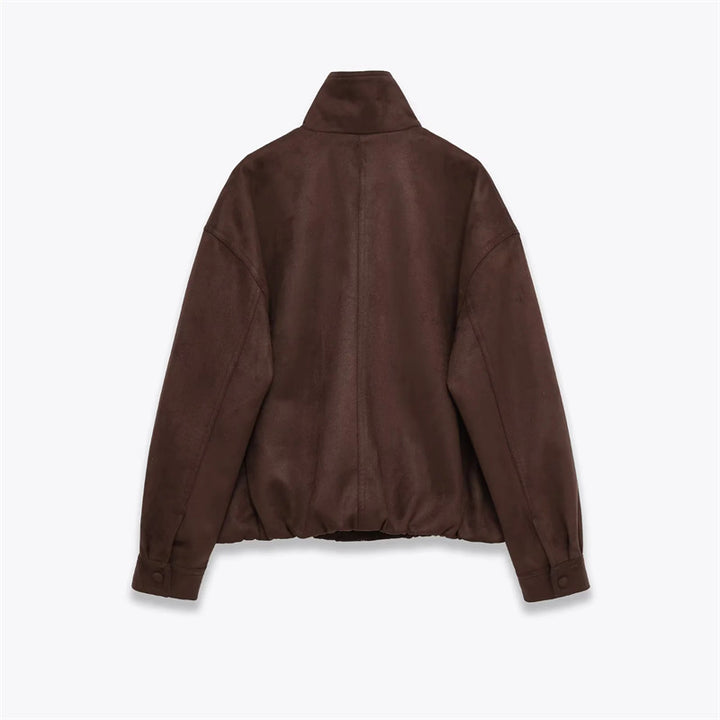 Herren Veloursimitat-Blouson mit hohem Stehkragen, verdecktem Reißverschluss und elastischem Saum – Taviero