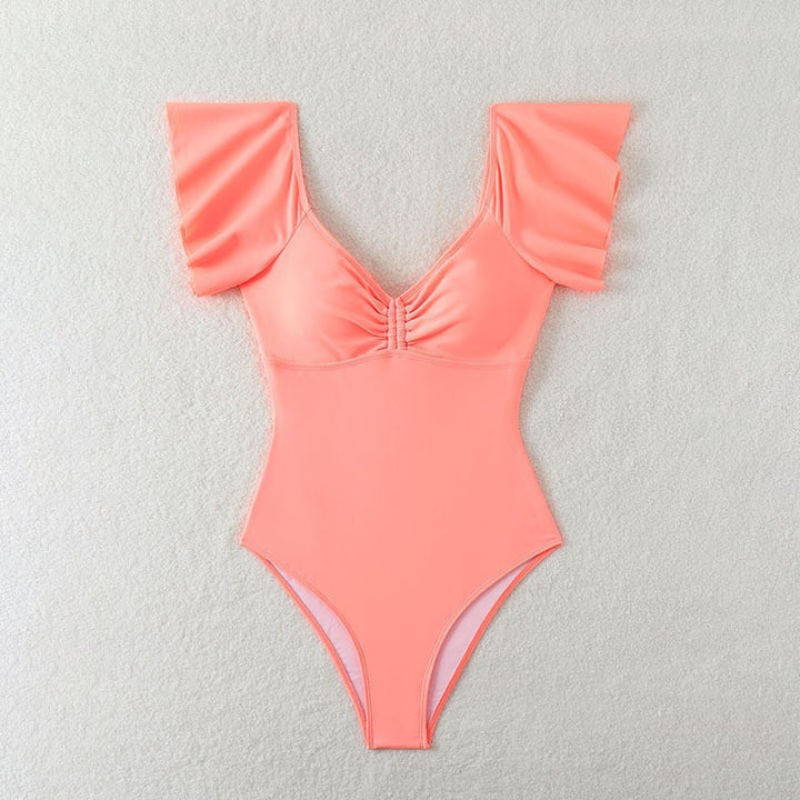 Damen eleganter einteiliger Badeanzug mit Rüschen Echo Archiv