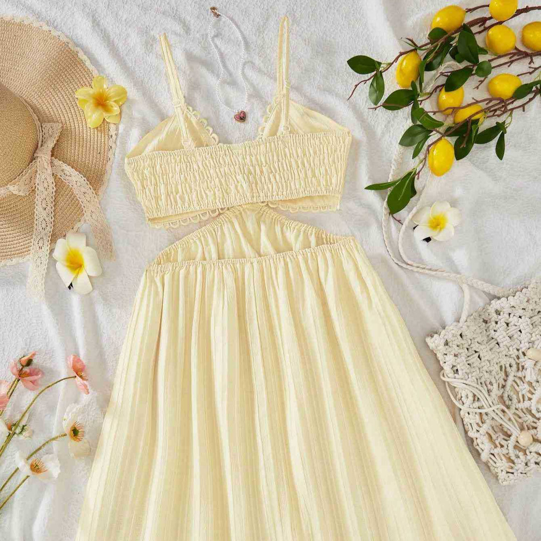 Damen Maxikleid mit zarten Rüschen und verstellbaren Spaghettiträgern Echo Archiv
