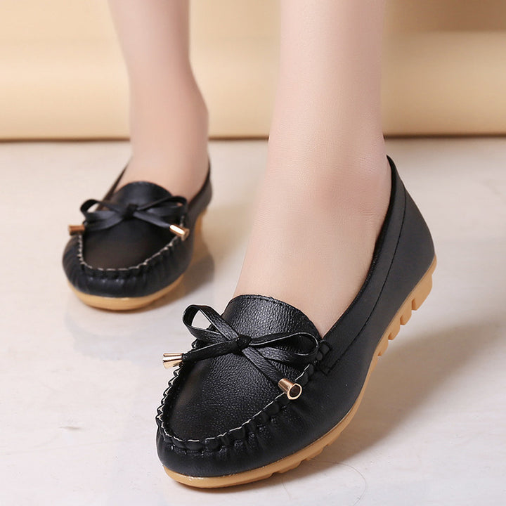 Damen Lederoptik Mokassin-Slipper mit Dekorschleife und profiliertem Gummisohlen-Design – Lioré
