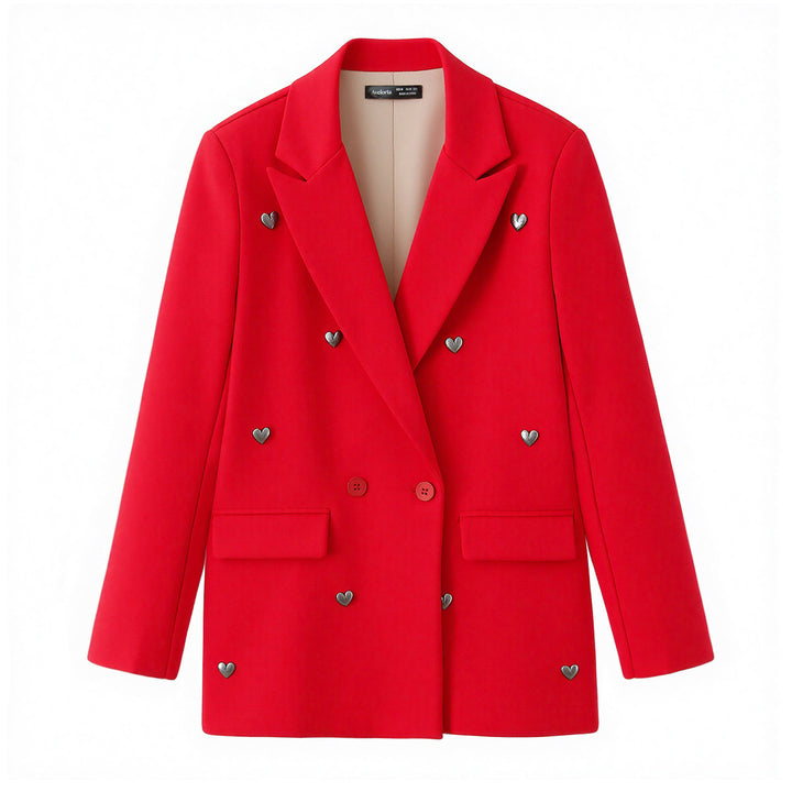 Damen Doppelreihiger Blazer mit herzförmigen Metallknöpfen, Pattentaschen und tailliertem Schnitt Echo Archiv