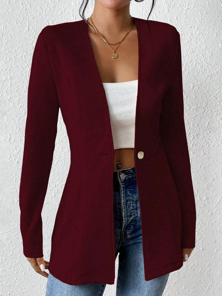Damen Taillierter kragenloser Longblazer mit Ein-Knopf-Verschluss Echo Archiv