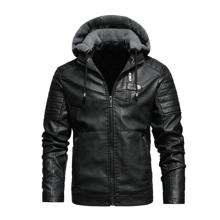 Herren Kapuzen-Lederjacke mit Kunstfellfutter und gesteppter Ärmelstruktur Echoarchiv