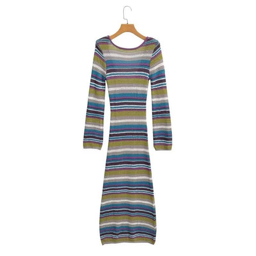 Damen Gestreiftes Rippstrick-Maxikleid mit Rundhalsausschnitt und figurbetonter Silhouette Echo Archiv