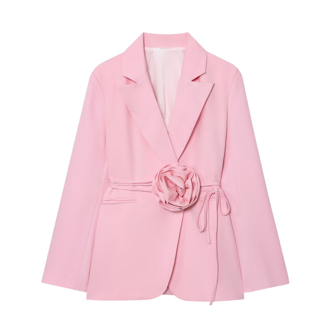 Damen Taillierter Blazer mit Deko‑Rosen‑Gürtel und Reverskragen Echoarchiv