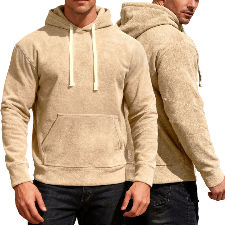 Herren nan samtweicher Kapuzenpullover mit Nahtdetails, Kängurutasche und Kontrastkordel Echo Archiv