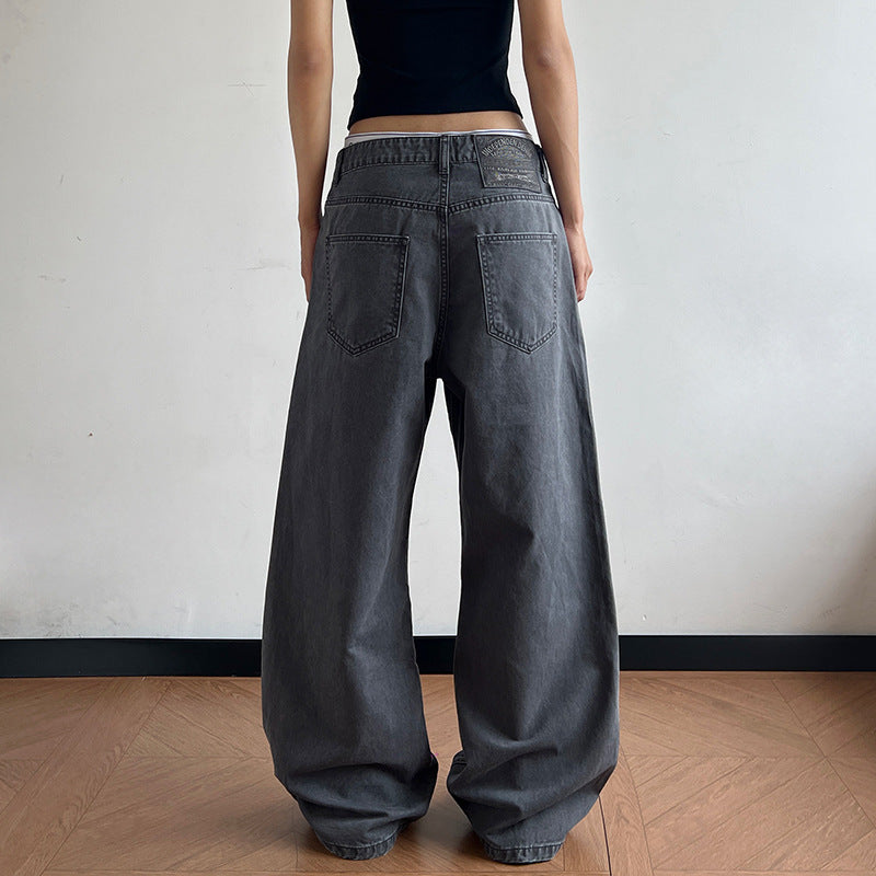 Damen Tiefsitzende Baggy-Denimhose mit ultraweitem Bein und relaxed-Fit Echo Archiv