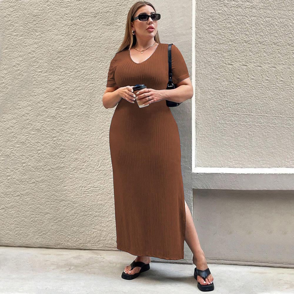 Damen Figurbetontes Maxikleid mit Seitenschlitz und Rippenstruktur Echo Archiv