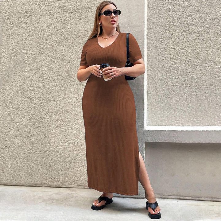 Damen Figurbetontes Maxikleid mit Seitenschlitz und Rippenstruktur Echo Archiv