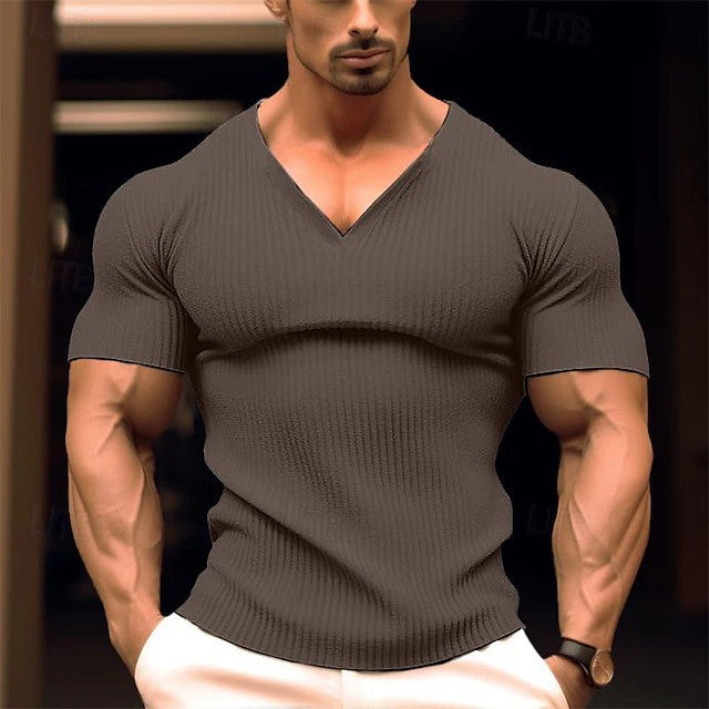 Herren körperbetontes V-Ausschnitt T-Shirt aus atmungsaktivem Baumwollmix Echoarchiv