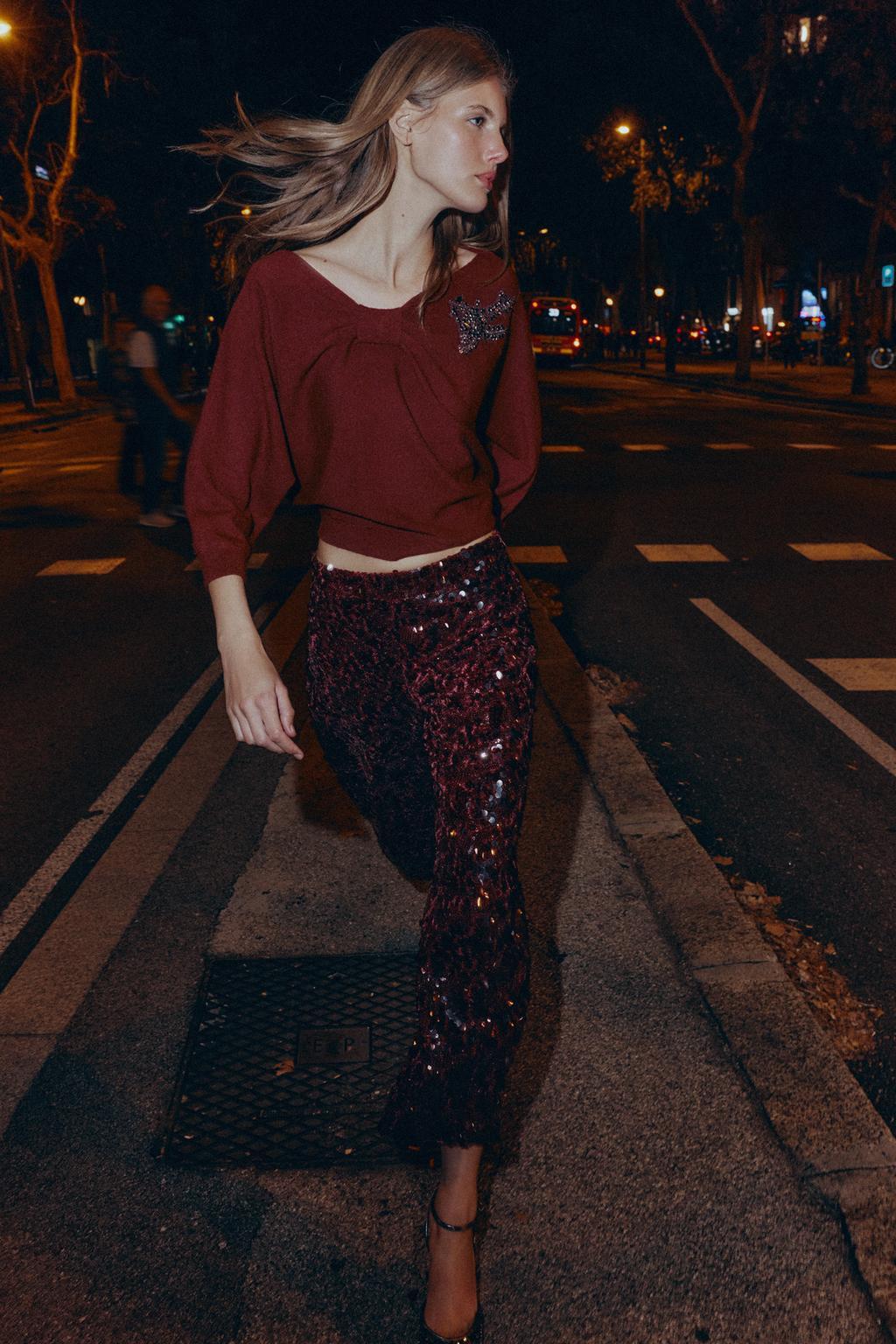 Damen glitzernde Paillettenhose mit hoher Taille und schmaler Silhouette Echoarchiv