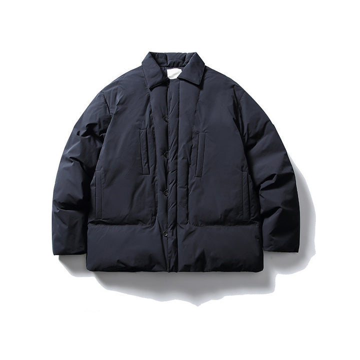 Herren Kurz geschnittene Thermo‑Pufferjacke im Boxy‑Cut mit Hemdkragen und verdeckter Druckknopfleiste Echo Archiv