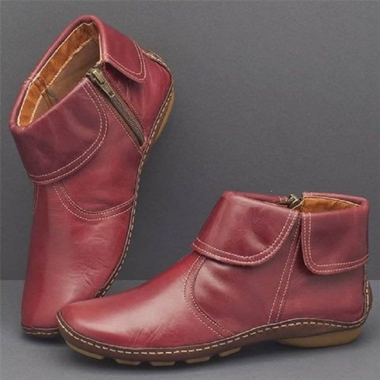 Damen nan gefütterte Knöchelstiefelette mit Umschlagklappe und seitlichem Reißverschluss Echo Archiv