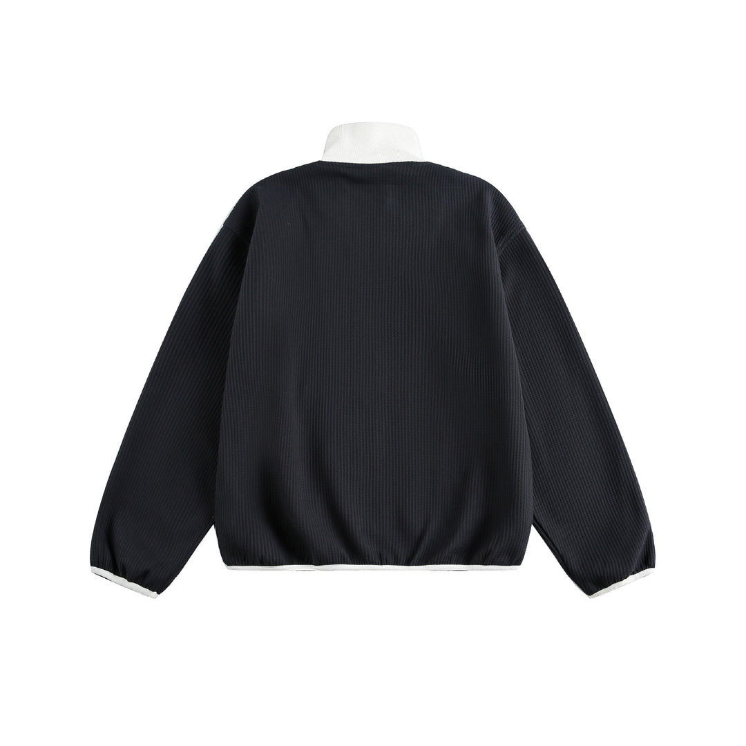 Damen Waffelstruktur Zipjacke im Boxy‑Cut mit Stehkragen und Hundestickerei Echoarchiv