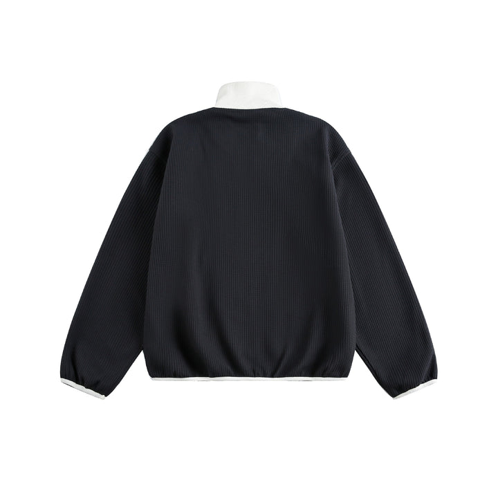 Damen Waffelstruktur Zipjacke im Boxy‑Cut mit Stehkragen und Hundestickerei Echoarchiv