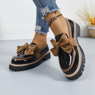Damen Modische Lack-Loafer mit übergroßer Schleife und grober Profilsohle – Lioré