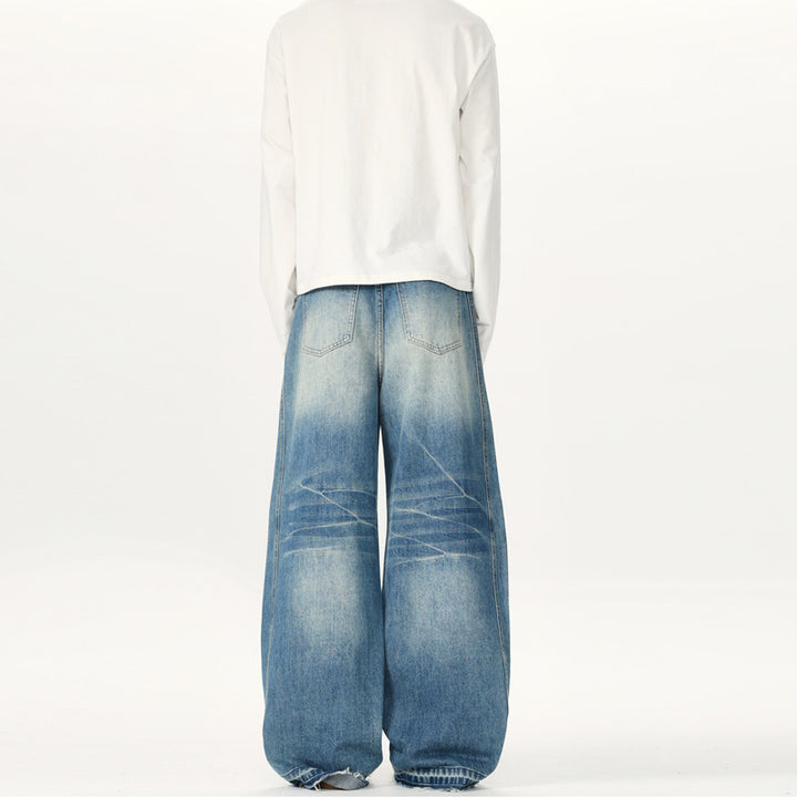 Herren Extraweite Vintage-Denim-Jeans mit Palazzoschnitt und vertikaler Nahtführung Echo Archiv