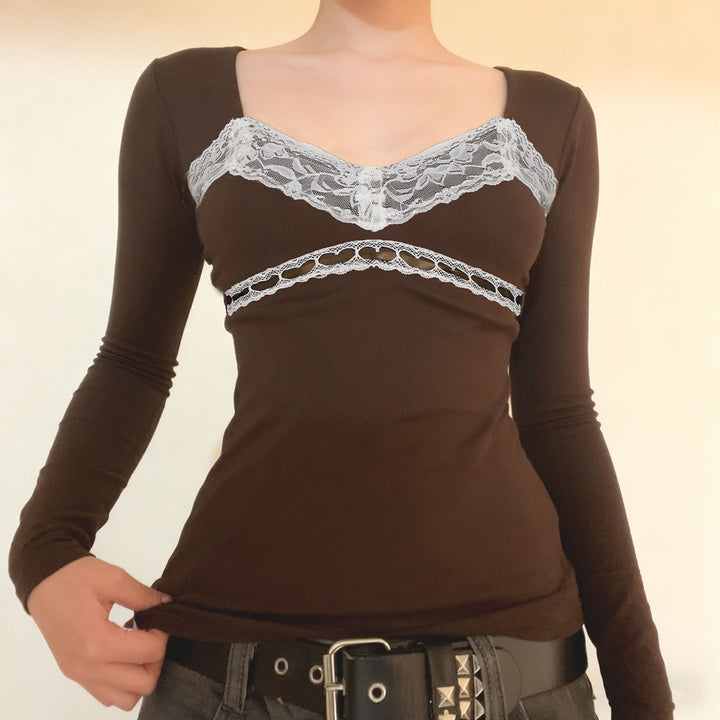 Damen Figurbetontes Langarmshirt mit integriertem Spitzen‑Bustierdetail Echo Archiv