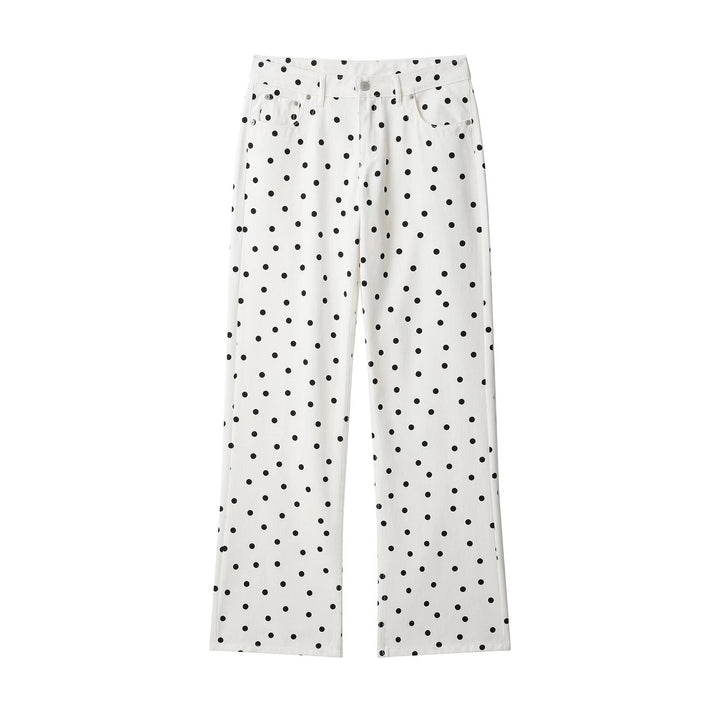 Damen Jeanshose mit weitem Bein, hohem Bund und Polka‑Dot‑Print Echo Archiv