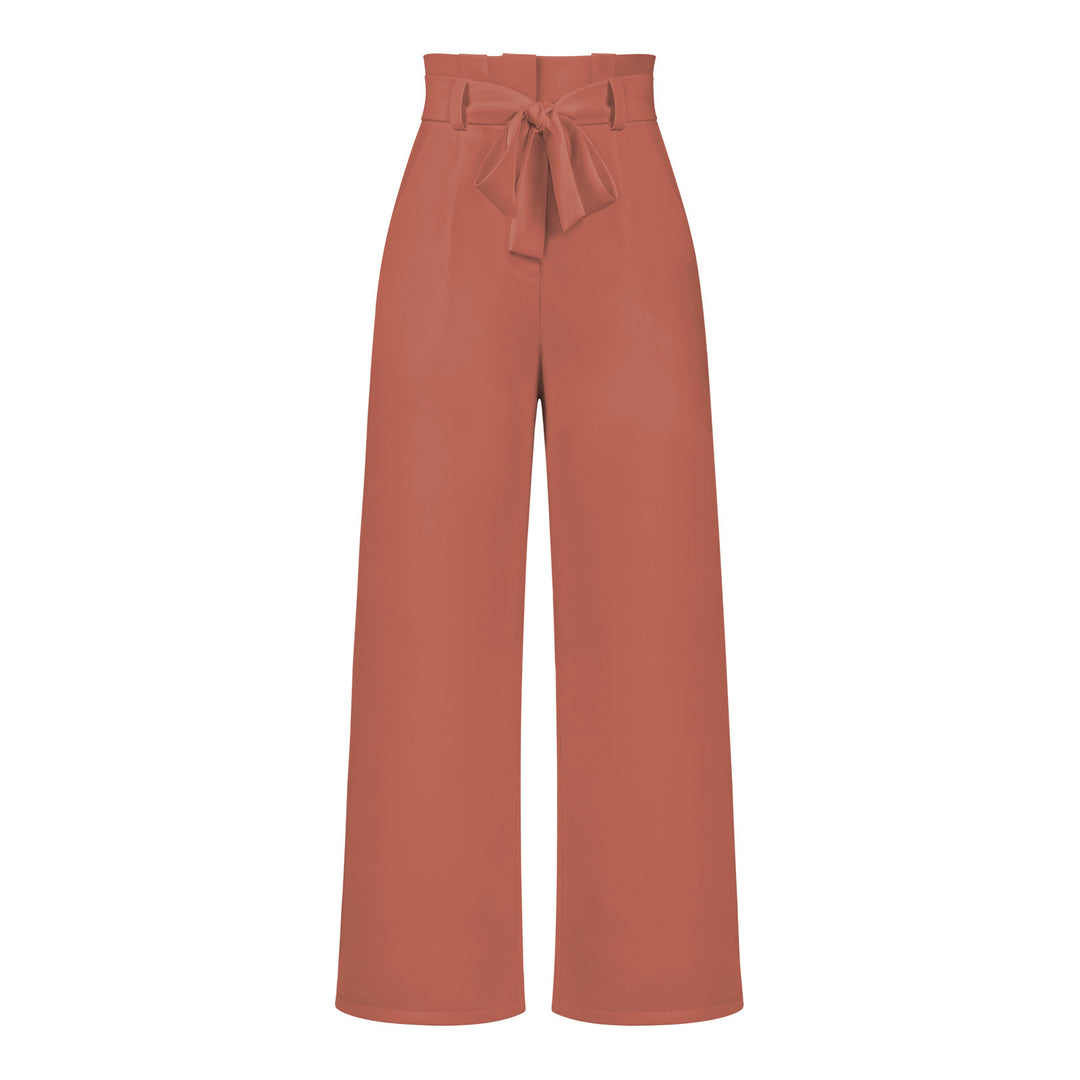 Damen hochtaillierte Paperbag-Hose mit weitem Bein und Taillengürtel – Avérine