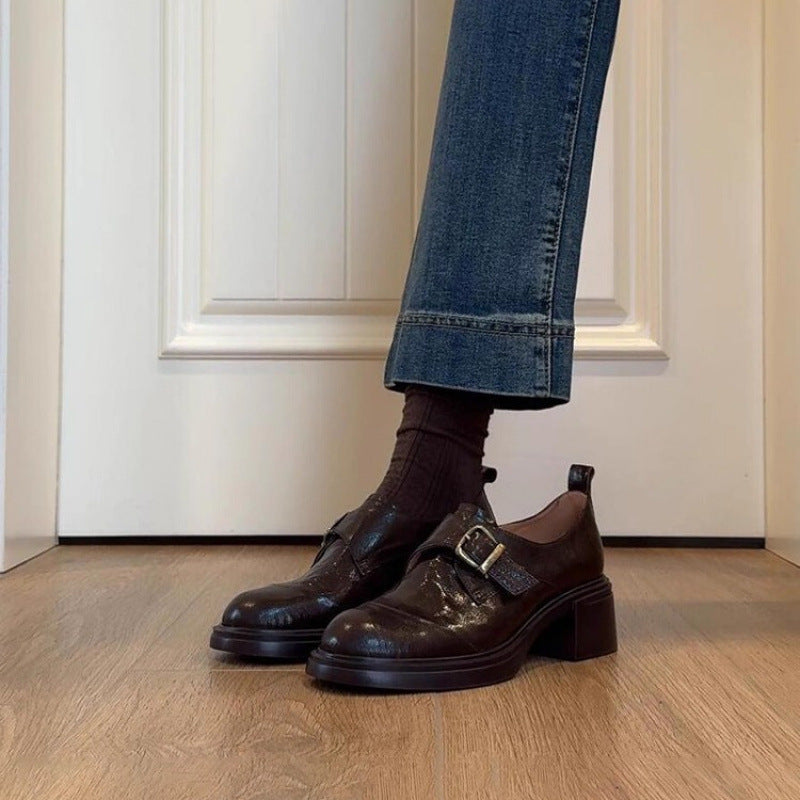 Damen Monkstrap-Loafer aus Leder mit markantem Blockabsatz und profilierter Gummisohle Echo Archiv