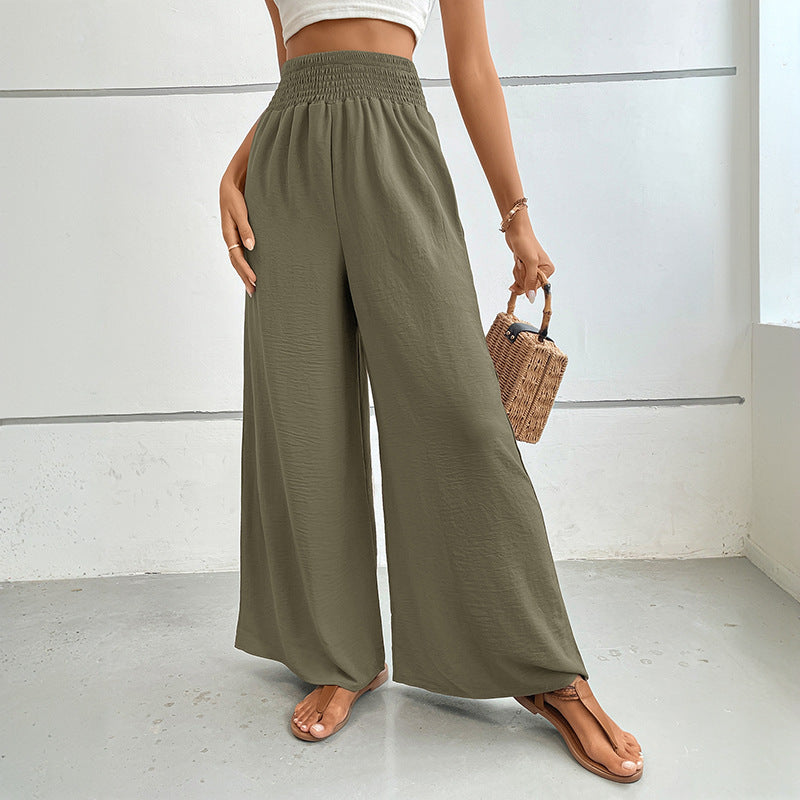 Damen Palazzo-Hose mit hohem, elastischem Rüschenbund und Eingrifftaschen – Avélisse