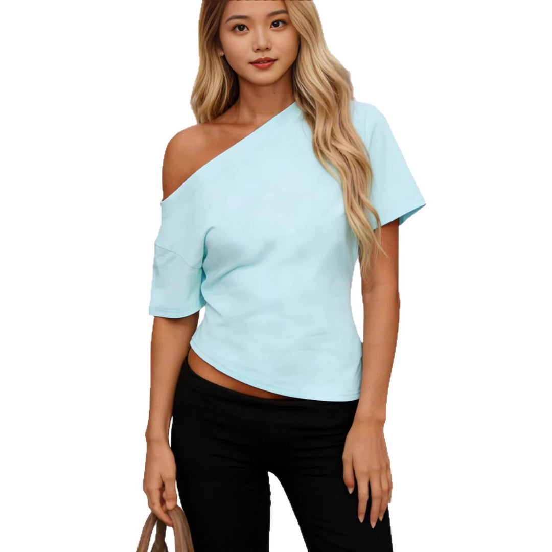 Damen asymmetrisches Oberteil mit schulterfreiem Design und kurzen Ärmeln Echo Archiv