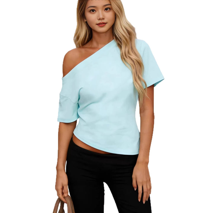Damen asymmetrisches Oberteil mit schulterfreiem Design und kurzen Ärmeln Echo Archiv