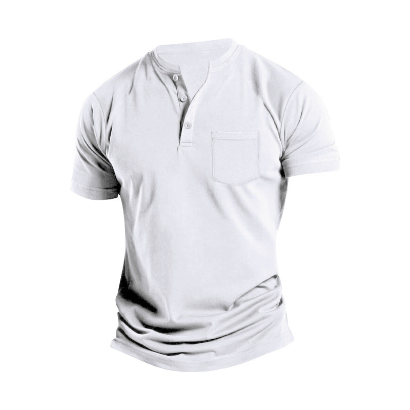 Herren nan atmungsaktives Baumwoll-Elasthan Kurzarm-Henley mit Brusttasche Echo Archiv