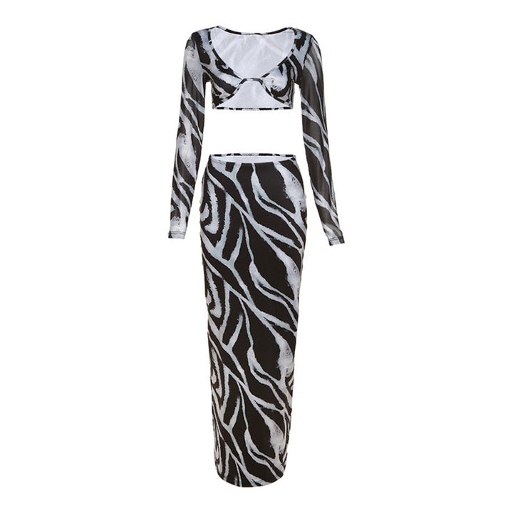 Damen Elegant gestreiftes Crop-Top und Maxi-Rock Set Echo Archiv