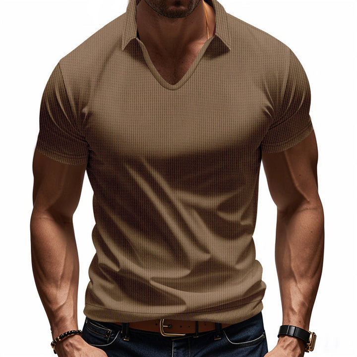 Herren Kurzarm Poloshirt mit strukturierter Oberfläche und modernem V-Ausschnitt Echoarchiv
