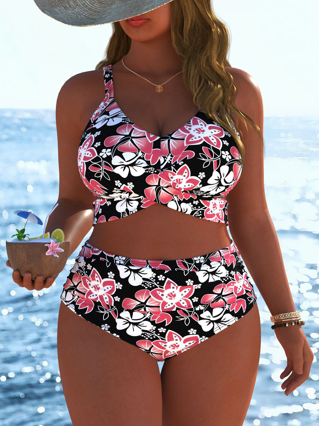Damen Bikini-Set mit stylischem Marmormuster und hohem Taillenschnitt Echo Archiv