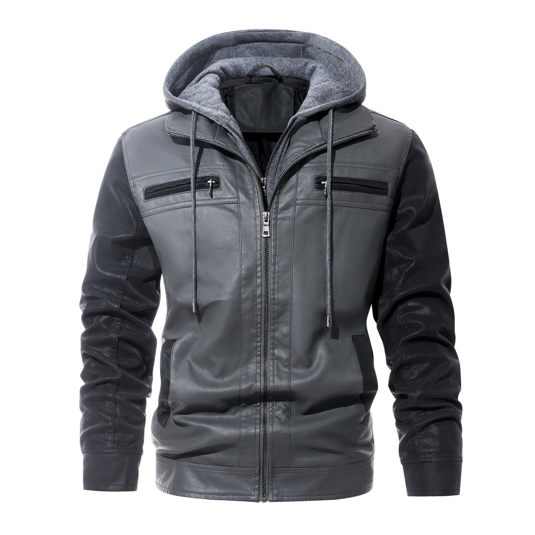 Herren modische Kunstlederjacke mit abnehmbarer Kapuze Echoarchiv