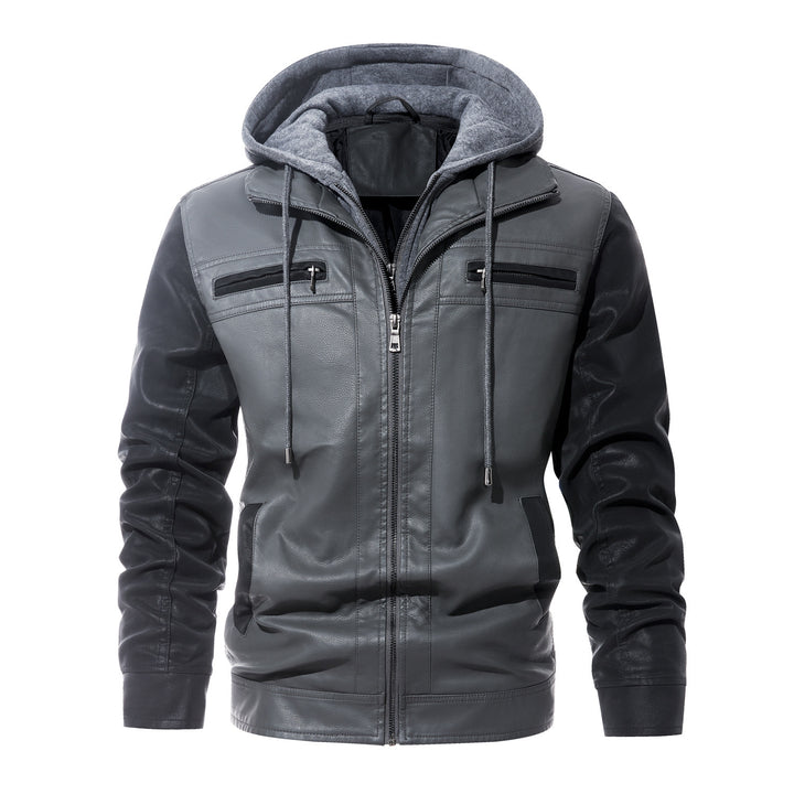 Herren modische Kunstlederjacke mit abnehmbarer Kapuze Echoarchiv