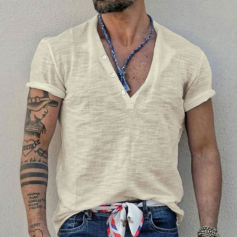 Herren Kurzarm-Henley-T-Shirt mit atmungsaktivem Design und praktischen Knöpfen Echoarchiv