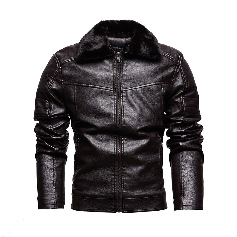 Herren stilvolle Kunstlederjacke mit weichem Teddykragen Echoarchiv