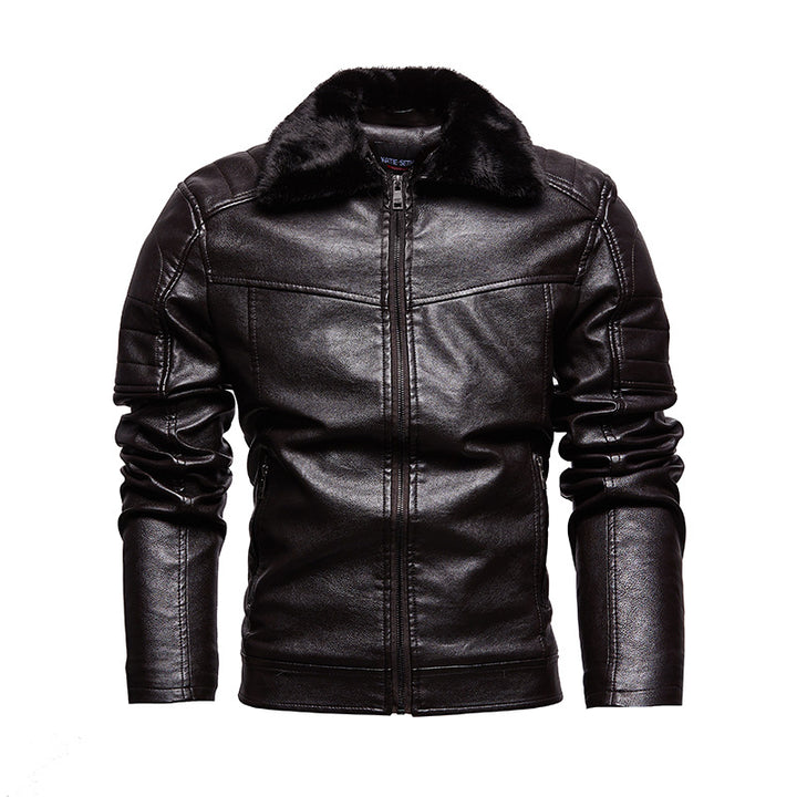 Herren stilvolle Kunstlederjacke mit weichem Teddykragen Echoarchiv