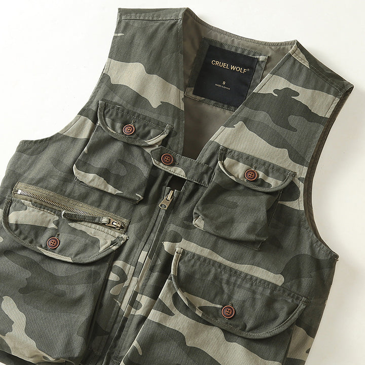 Herren Multifunktionale Outdoor-Weste mit vielen Taschen und Reißverschluss Echoarchiv