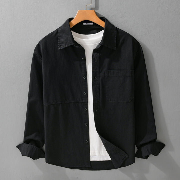 Herren Leichtes Hemdjacken-Overshirt aus gewaschenem Baumwoll-Twill mit Brusttasche Echoarchiv