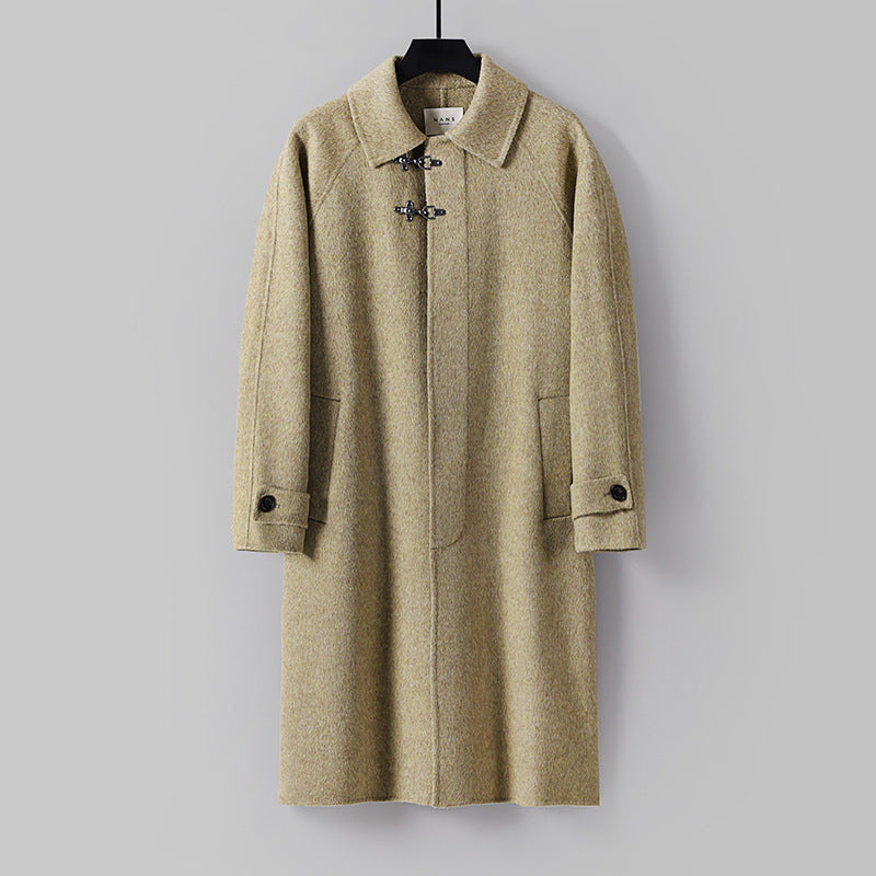 Herren Gerader Wollmix-Longcoat mit verdeckter Front und dekorativen Knebelverschlüssen Echoarchiv