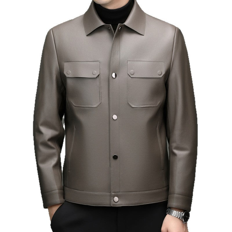 Herren Lederjacke im Shirtstil mit Druckknopfverschluss und aufgesetzten Brusttaschen Echoarchiv
